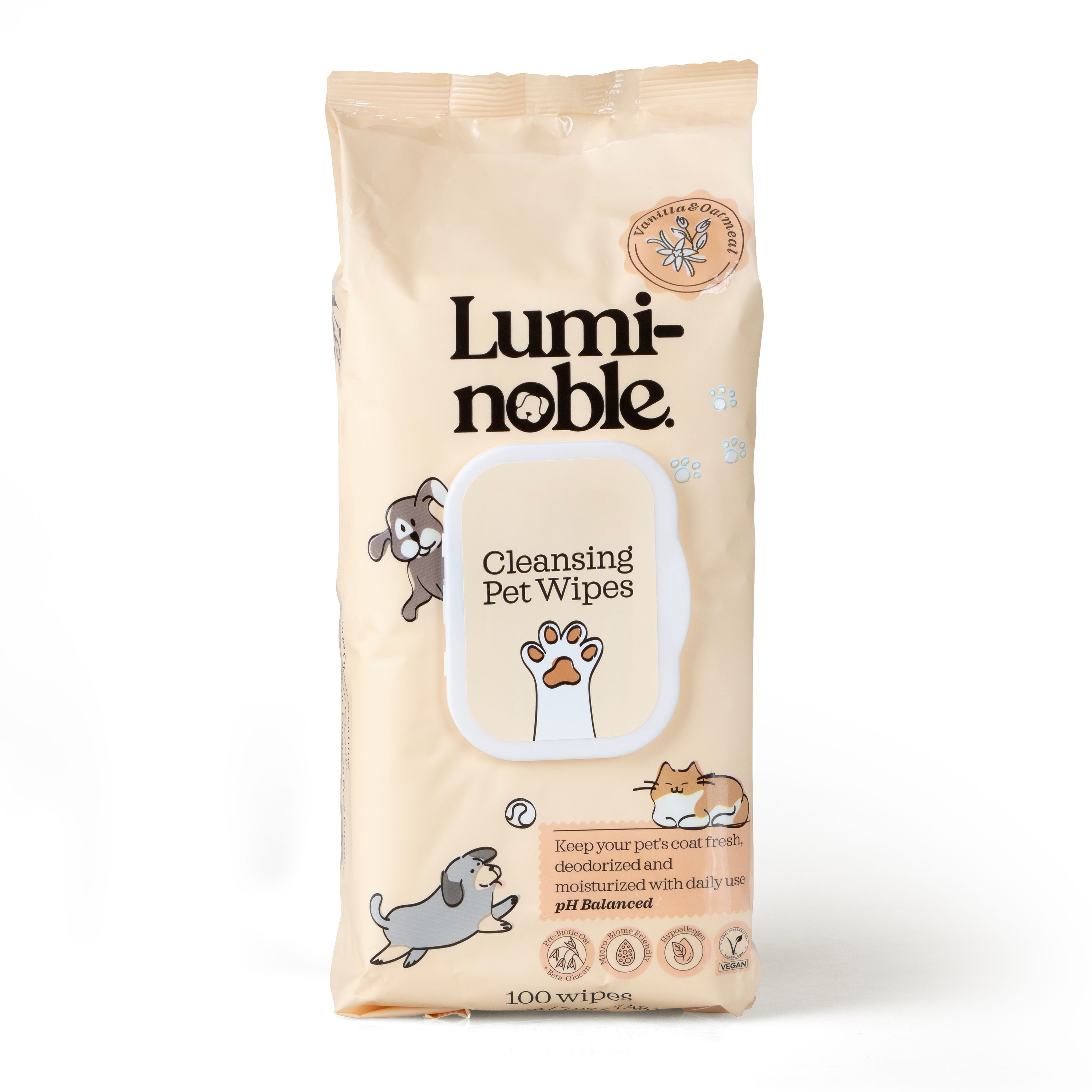 Lumi-Noble.燕麥益生元寵物清潔濕紙巾100張